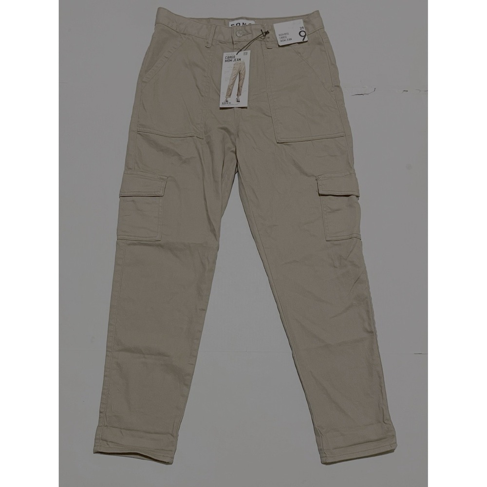 NWT S.O.N.G. Jeans Womens 29 X 28 Khaki Cargo Mom Jean High Rise Tapered Leg